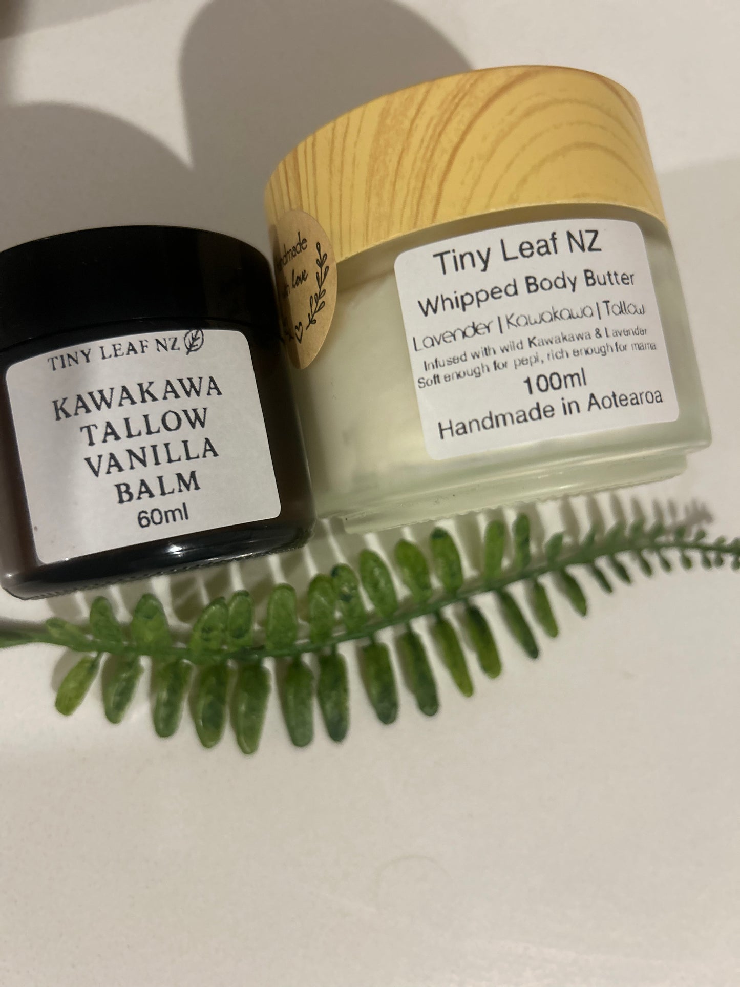 Two jars of Kawakawa Tallow balm and body butter