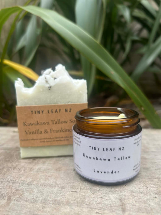 Kawakawa Tallow Skin Bundle – Choose Unscented, Vanilla Jojoba, or Lavender Balm with Cold Pressed Soap