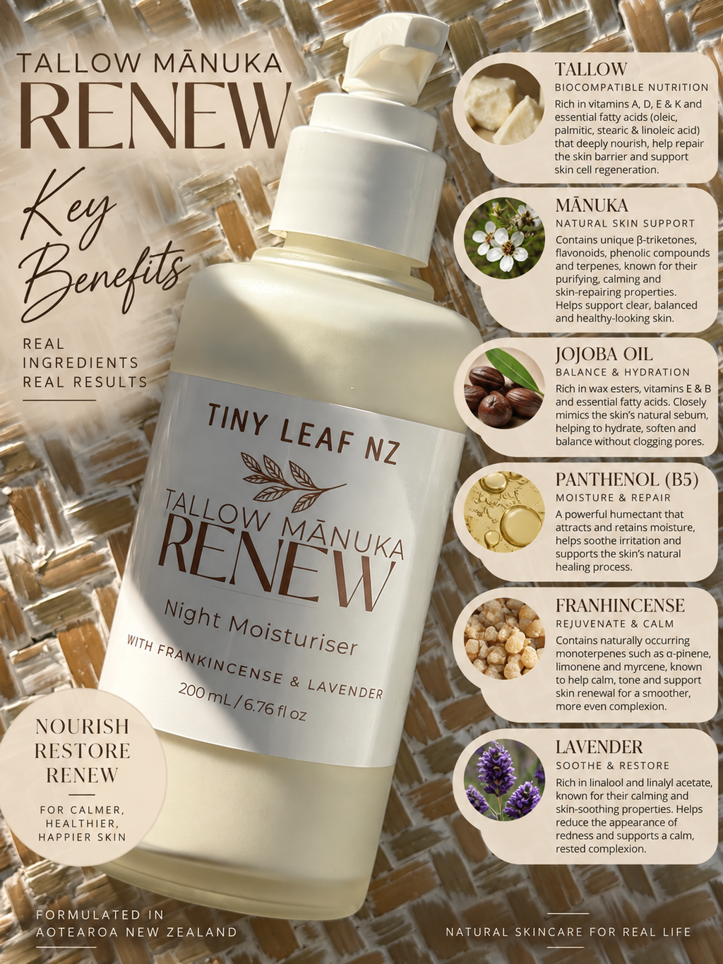 Renew Tallow Mānuka Face Night Moisturiser