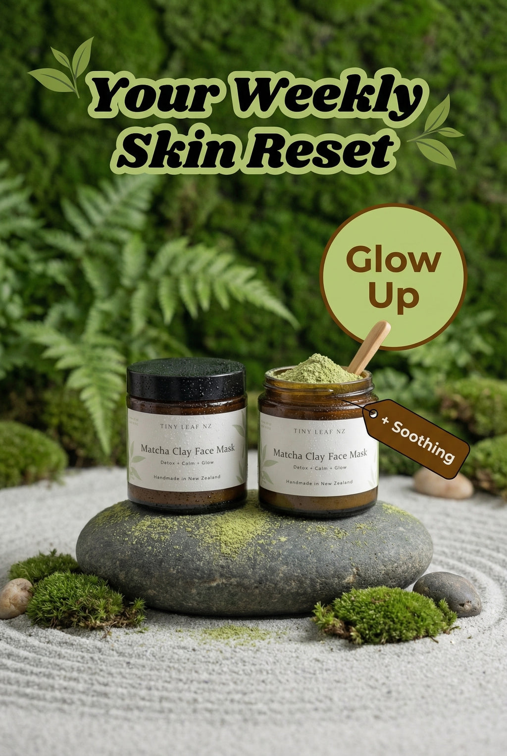 Matcha Clay Face Mask with Oatmeal | Gentle Detox Mask for Sensitive Skin | Tiny Leaf NZ