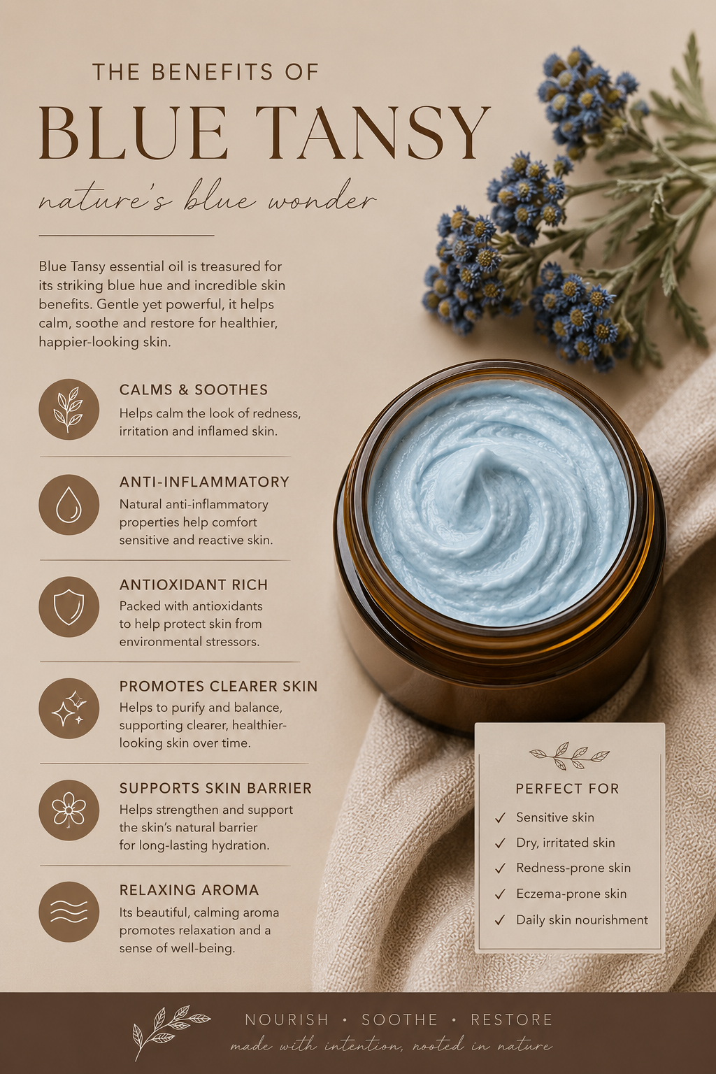 Blue Tansy Whipped Tallow Balm | Calming Face & Body Moisturiser