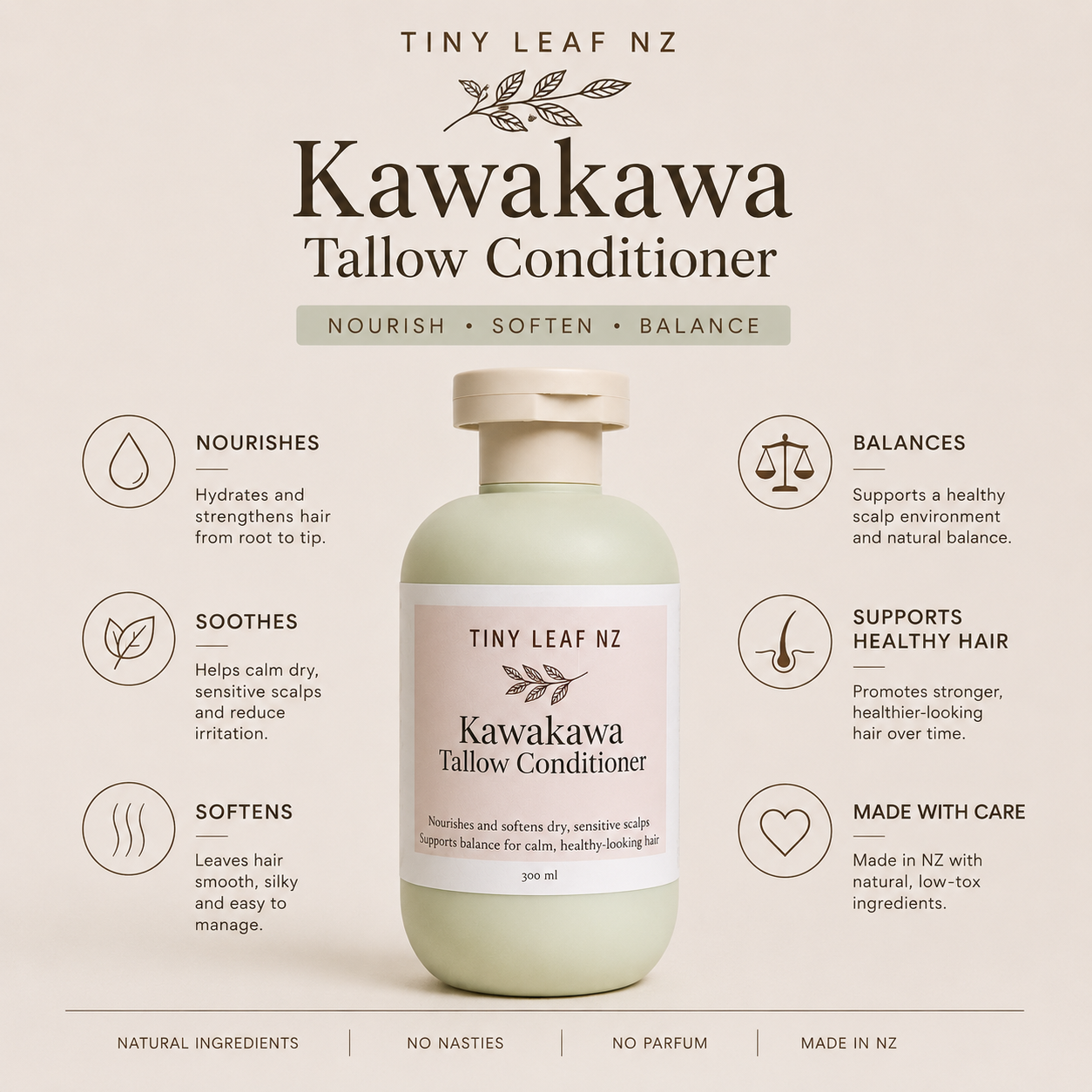 Kawakawa & Tallow Conditioner | Nourishing Scalp & Hair Care