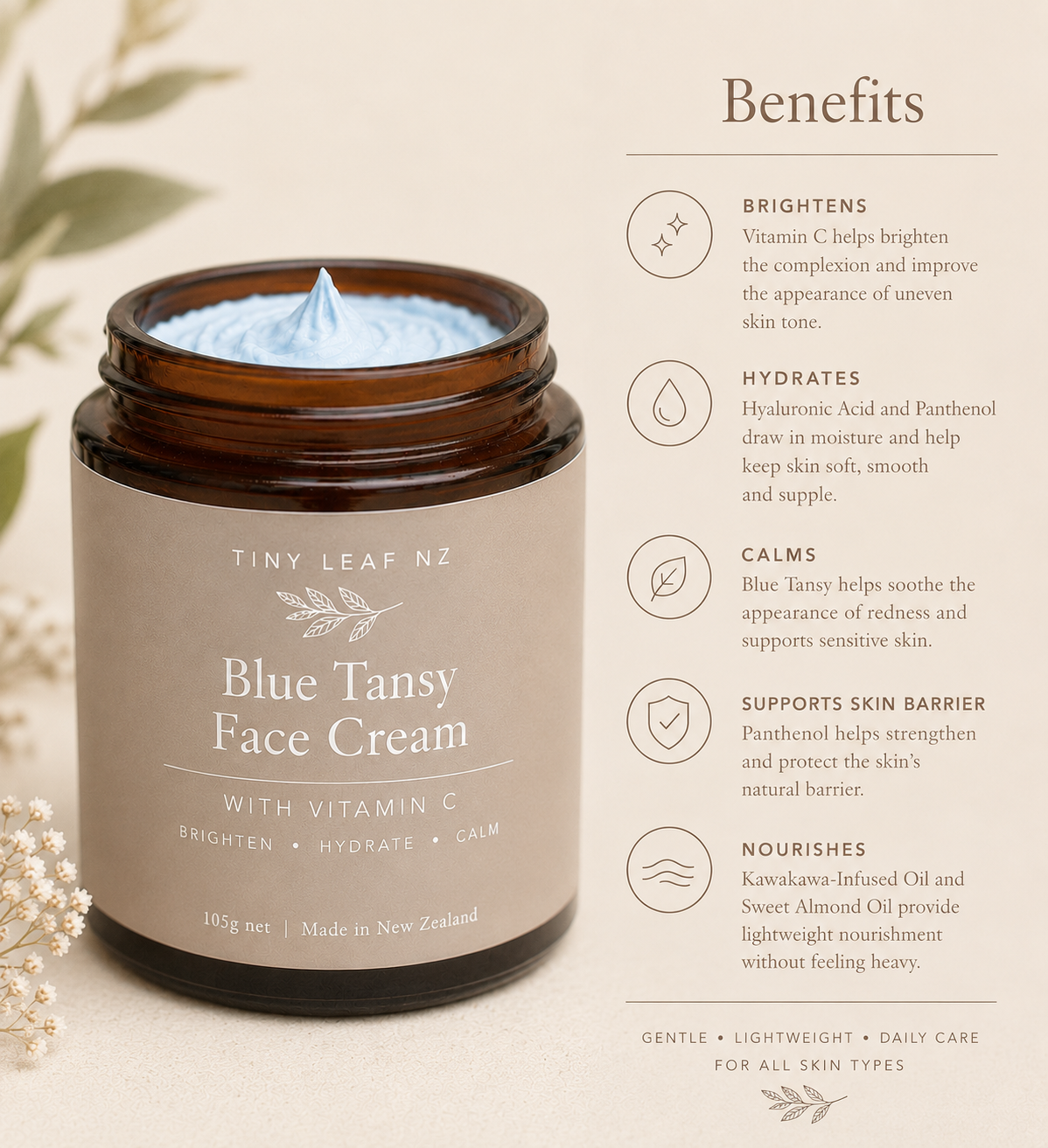 Blue Tansy Vitamin C Face Cream | Brightening & Hydrating Moisturiser