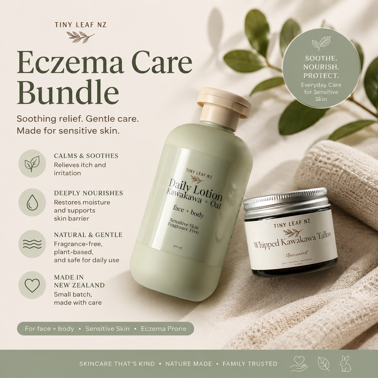 Eczema Support Bundle | Unscented Kawakawa Tallow + Daily Lotion
