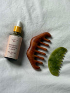 Rosemary, Kawakawa & Castor Hair Oil + Wooden Scalp Comb + Jade Scalp Comb + Reusable Tiny Leaf Bag