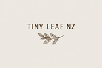 Logo of Tiny Leaf NZ with a leaf illustration on a beige background